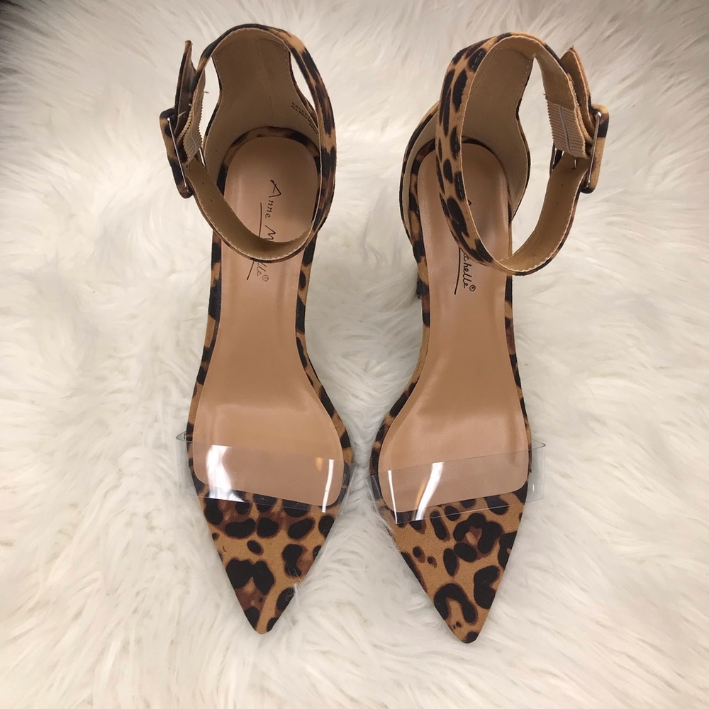 Leopard Suede Clear Strap Pointed Heels - Picture 6 of 8